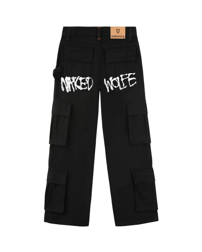 Naked Wolfe Baggy Pocket Cargo Logo Broek Heren Zwart | LGS8894AY