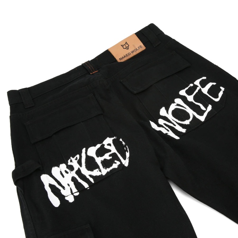 Naked Wolfe Baggy Pocket Cargo Logo Broek Heren Zwart | LGS8894AY