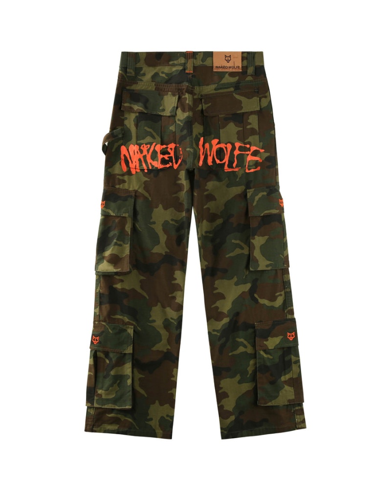 Naked Wolfe Baggy Pocket Cargo Logo Broek Heren Groen Zwart | ELB2318TZ