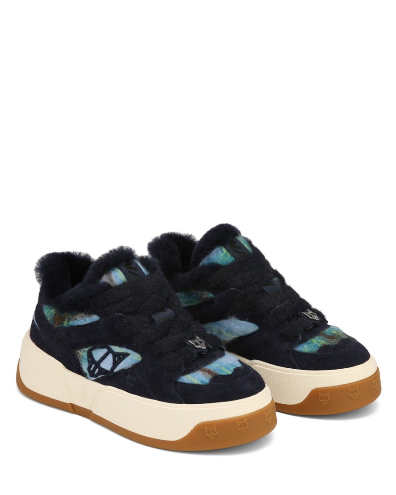 Naked Wolfe Crash Hairy Cow Suede Wol Sneakers Dames Donkerblauw | DWM5812IB