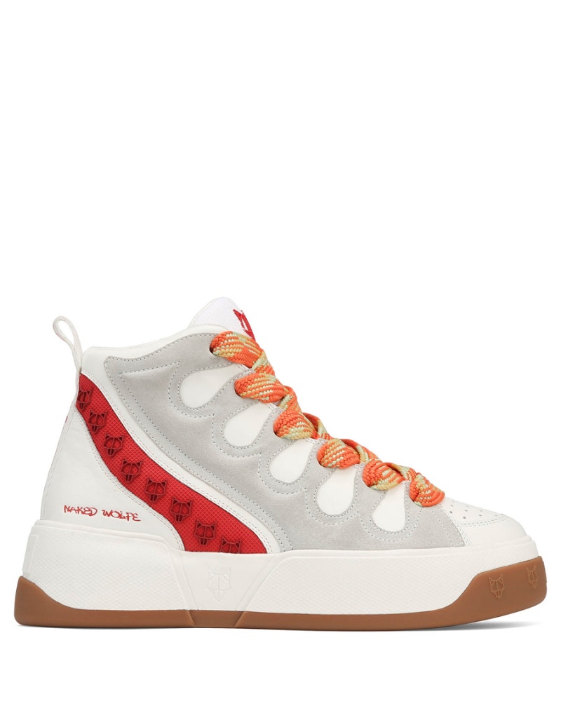 Naked Wolfe King Leren Sneakers Heren Wit Rood | WAL1478AR