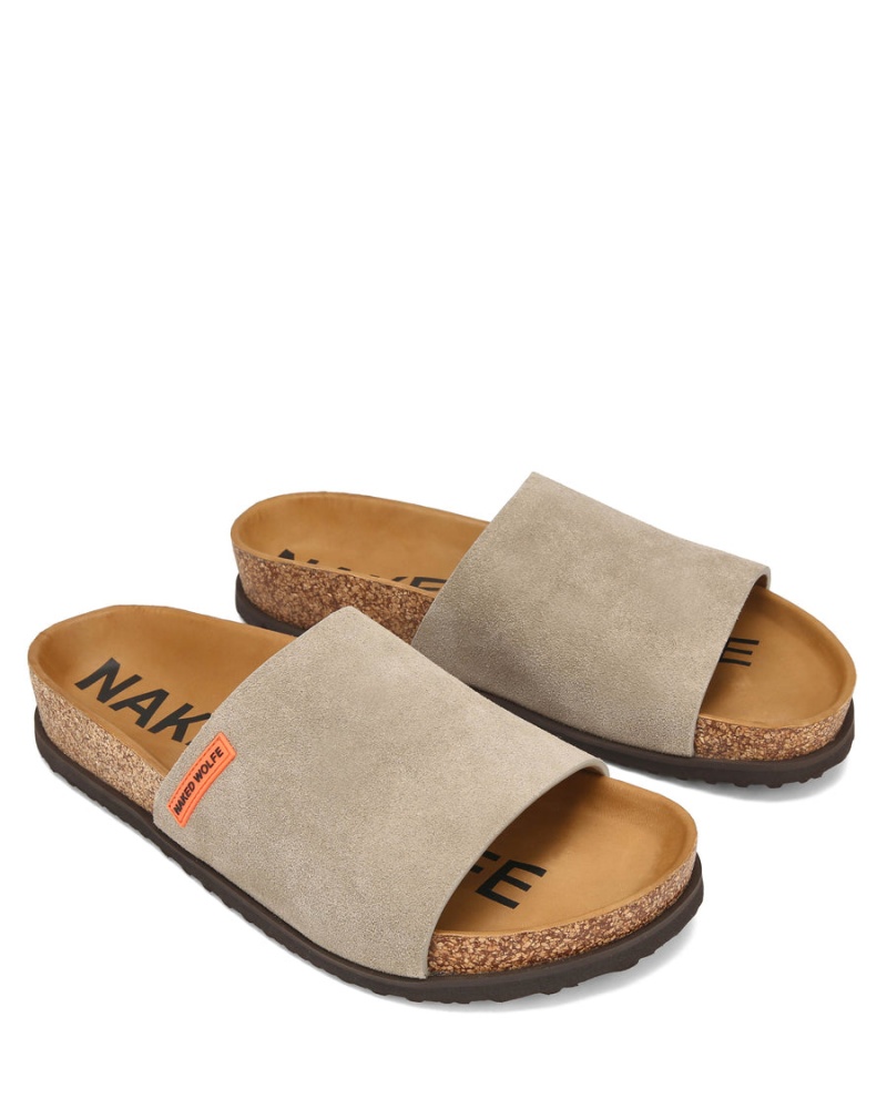 Naked Wolfe Moody Suede Badeslippers Heren Grijs Bruin | NBV541HQ