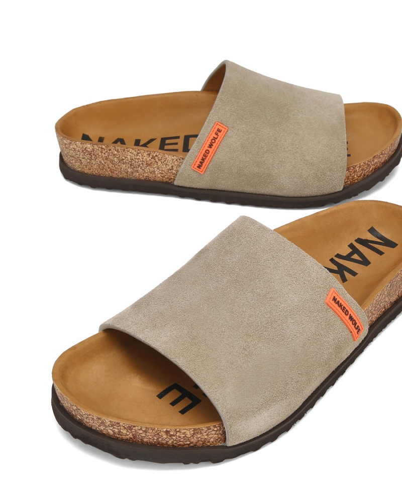 Naked Wolfe Moody Suede Badeslippers Heren Grijs Bruin | NBV541HQ