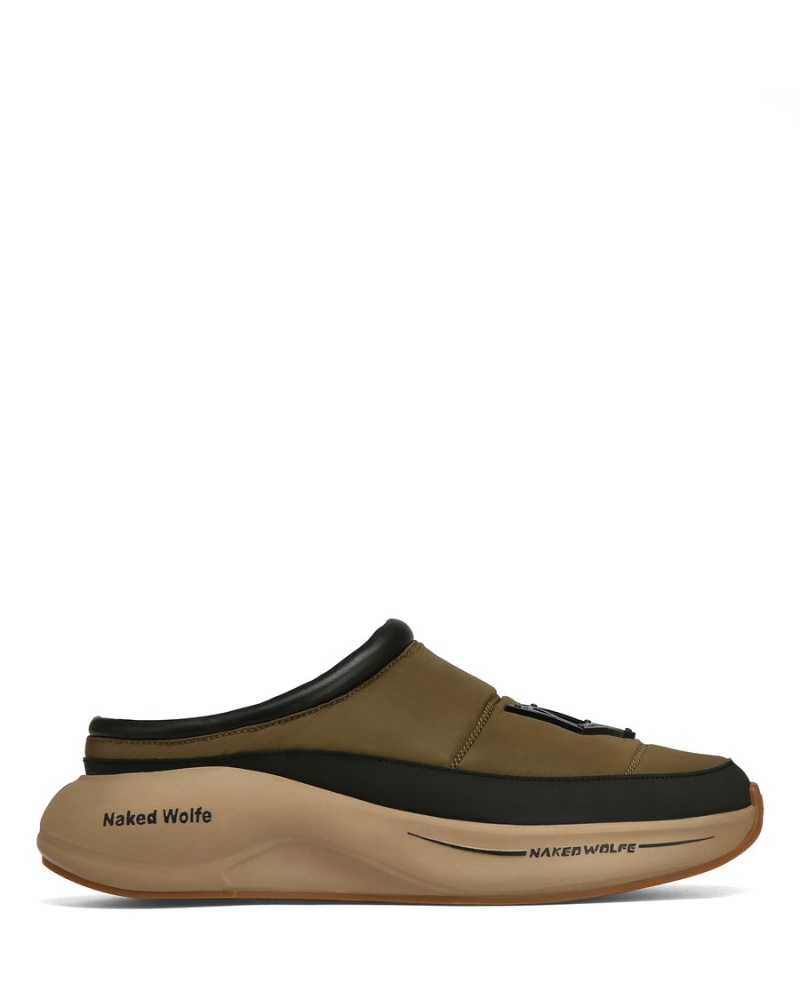 Naked Wolfe Tide Pantoffels Heren Khaki Zwart | EDU6951PE