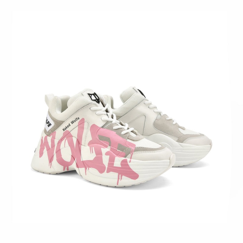 Naked Wolfe Track Logo Sneakers Dames Wit Roze | LUE393AY